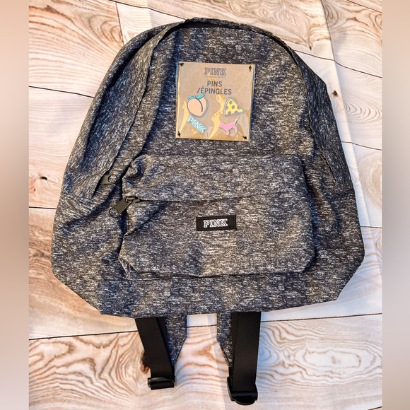 NEW π PINK Victorias Secret Black White Gray Personalize with PINS Backpack - Picture 1 of 2